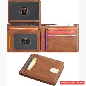 Slim RFID Blocking Leather Wallet for Men, Holds 15 Cards, Bifold Minimalist